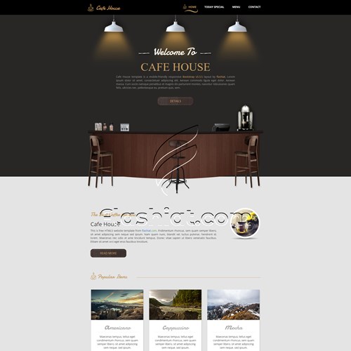 Cafe House - Free HTML5 & CSS Template - Flashiat